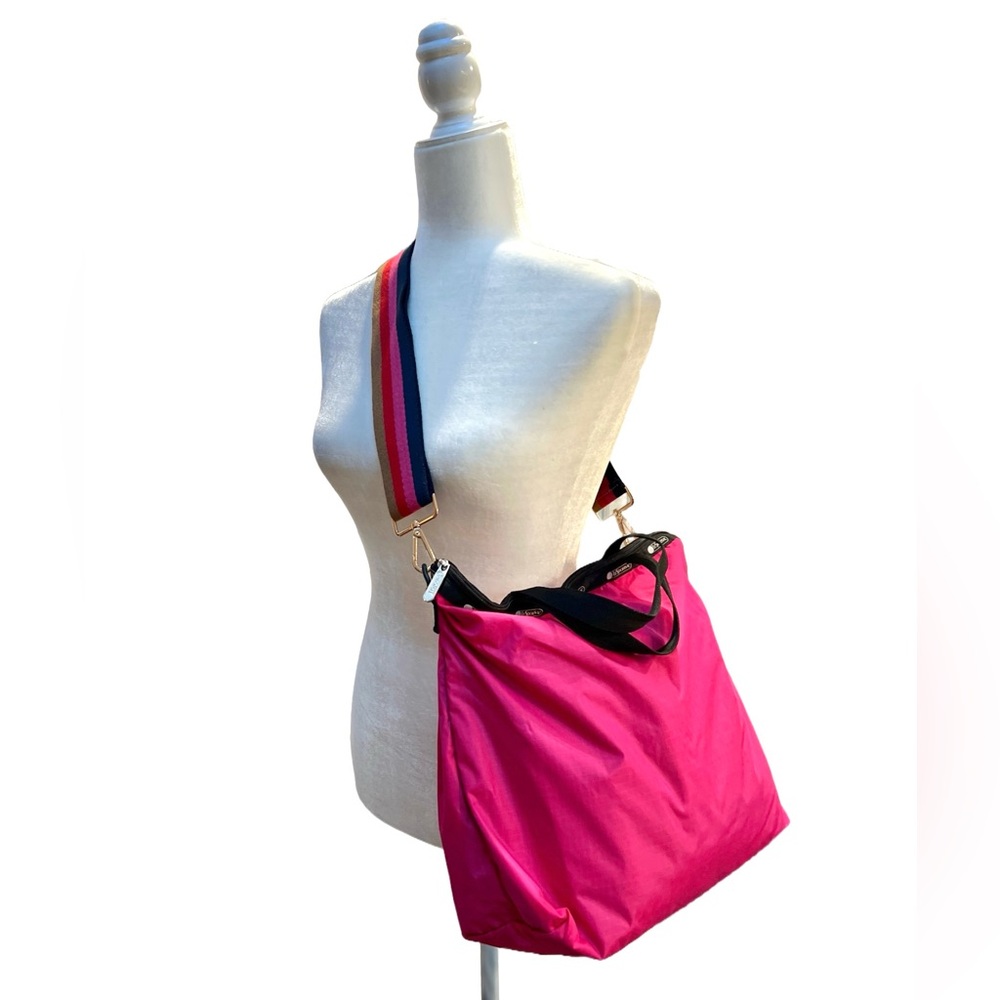 Lesportsac- Stylish Pink Tote Bag with Multicolor Strap